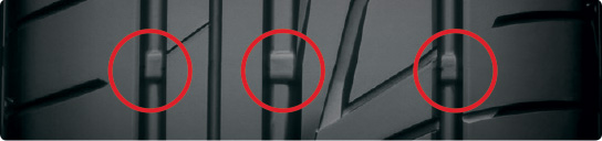 Tread depth indicators.